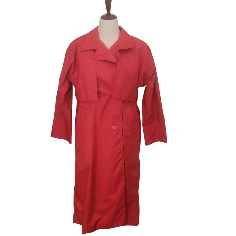 Vintage Preppy Red 80's Cattiva Women's Trench Coat Size 6 Career Going Out